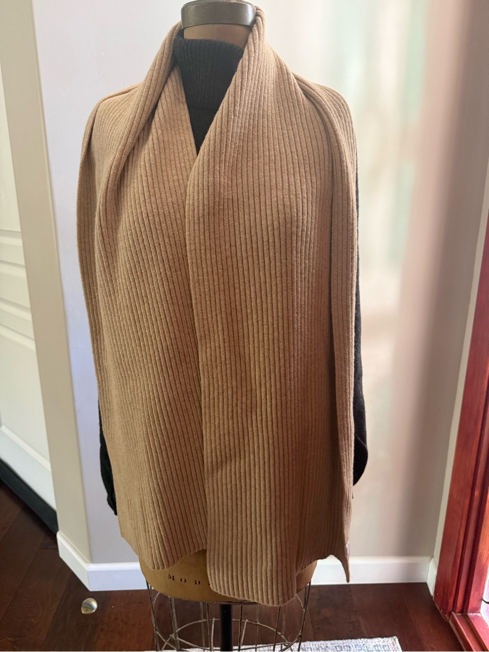 Classic Camel Ribbed Knit Scarf Wrap